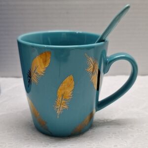 🛍2/$15🛍 #ABZ Teal Feather Mug with Spoon